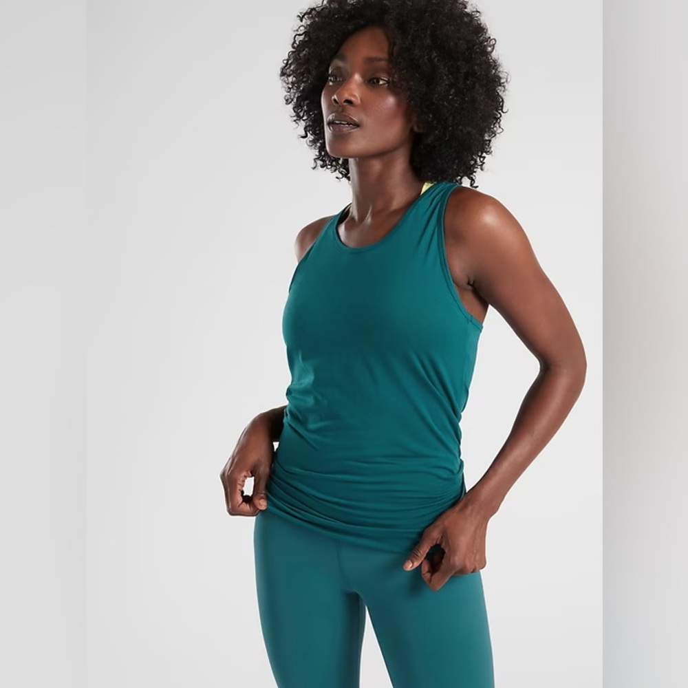 Athleta Essence Tie Back Tank M Dark Jade EUC